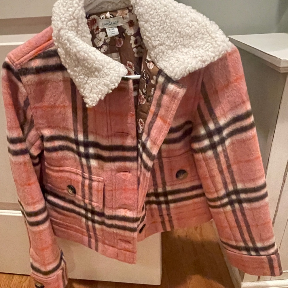 Sundance Edith Pink Plaid Jacket with Shearling Collar PXXS
